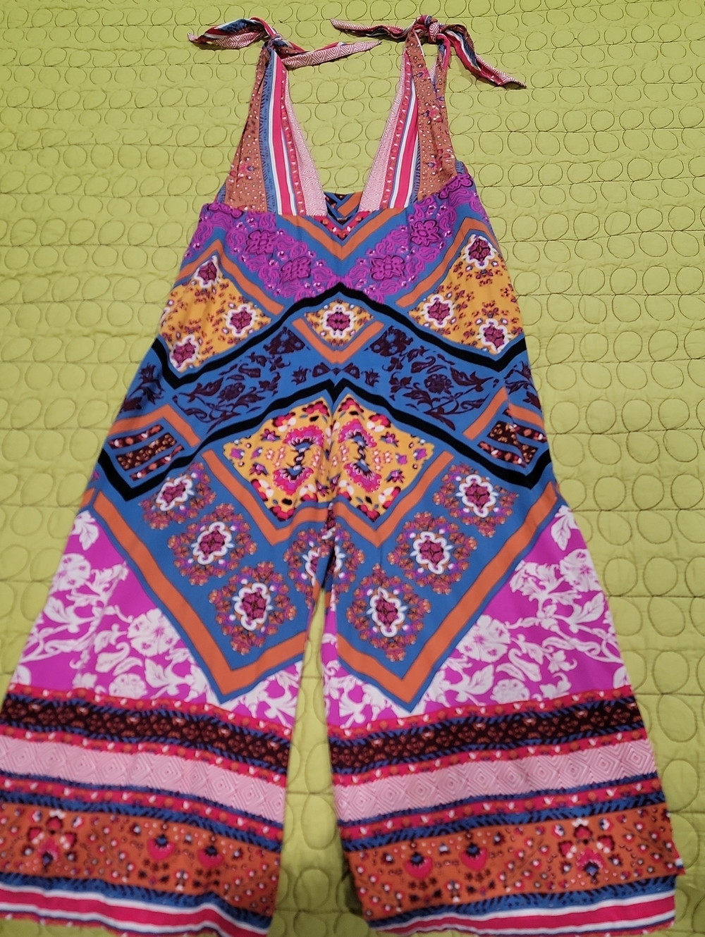 Free People Vibrant Patchwork Halter Wide-Leg Capri Jumpsuit